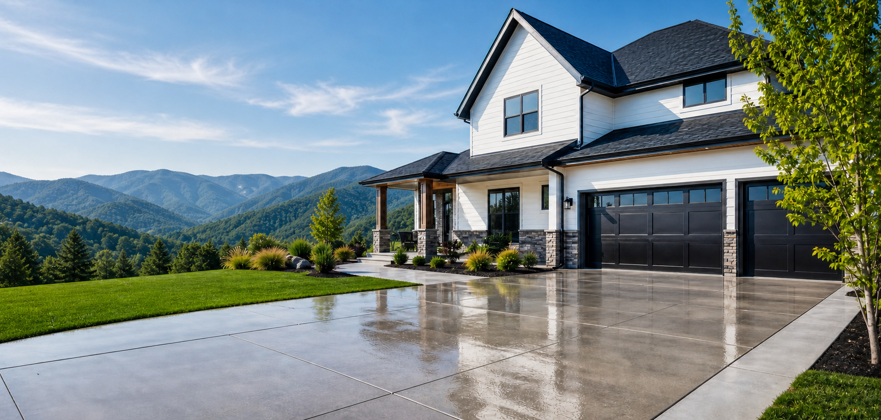 Freshly cleaned home exterior and driveway in Blue Ridge, North Carolina
